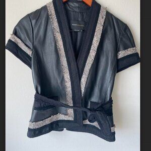 BCBG Max Azria black leather jacket and matching skirt